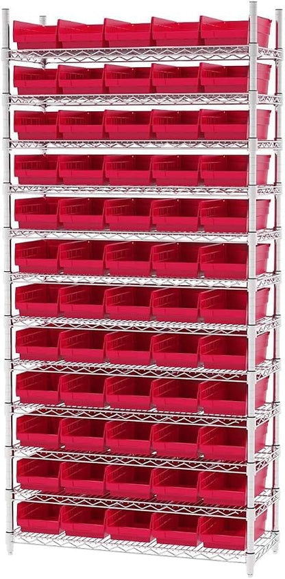 Akro-Mils 30130 Heavy Duty Plastic Shelf Bins, 12"x 6.5"x 4", Red, 12-Pk | Heavy Duty Nesting Storage Bins for Garage, Closet, Refrigerator, Kitchen, Cabinet, Drawer Organization, Pantry Organization