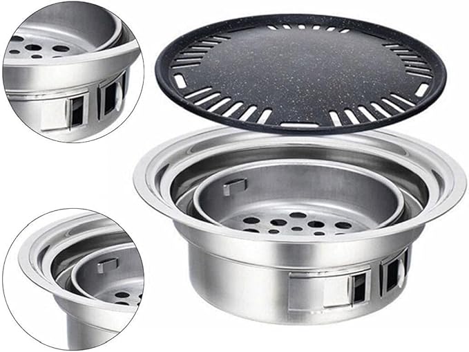Charcoal Barbecue Grill Round Portable Household Camping Grill Stove with Barbecue Net,Outdoor Barbecue Tools, Baking tray