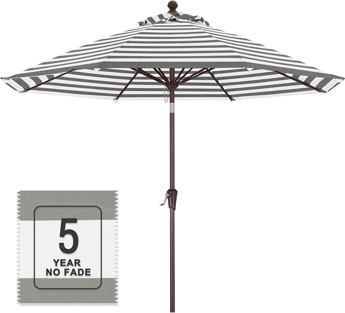 MASTERCANOPY 9ft Olefin 5-Year-Non-Fading Patio Umbrella Light Gray & White | UV/Water/Fade-Resistant Canopy, Vented Top, 8 Fiberglass Ribs – Ideal For Deck, Yard, Market