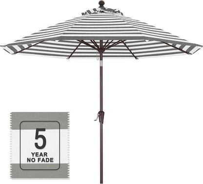 MASTERCANOPY 9ft Olefin 5-Year-Non-Fading Patio Umbrella Light Gray & White | UV/Water/Fade-Resistant Canopy, Vented Top, 8 Fiberglass Ribs – Ideal For Deck, Yard, Market