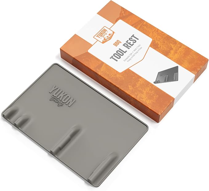 Yukon Glory Grey Silicone Grill Utensil Rest, Heat-Resistant BBQ Utensil Holder Mat, Non-Stick, Dishwasher Safe