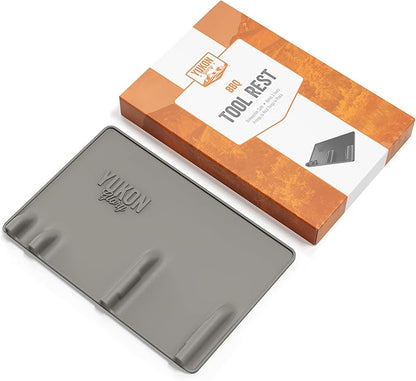 Yukon Glory Grey Silicone Grill Utensil Rest, Heat-Resistant BBQ Utensil Holder Mat, Non-Stick, Dishwasher Safe