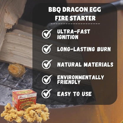 BBQ Dragon Egg Fire Starter-32 Pack Fire Starters for Fireplace-Ultra Fast, Long Lasting Charcoal Starter-Waterproof, Natural Fire Starters for Wood Stove, Campfire, Fire Pit, Charcoal Grill, Fatwood