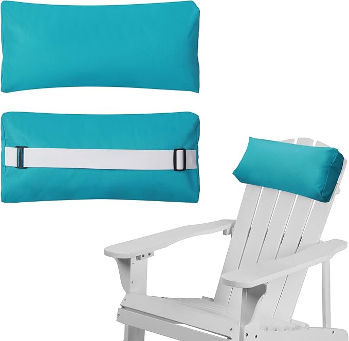 Chaise Lounge Head Pillow, 2 Pack Outdoor Lounge Chair Pillows with Adjustable Strap Longue Head Pillow Headrest Pillows for Patio Backyard Beach Pool Garden Recliner(Light Blue)