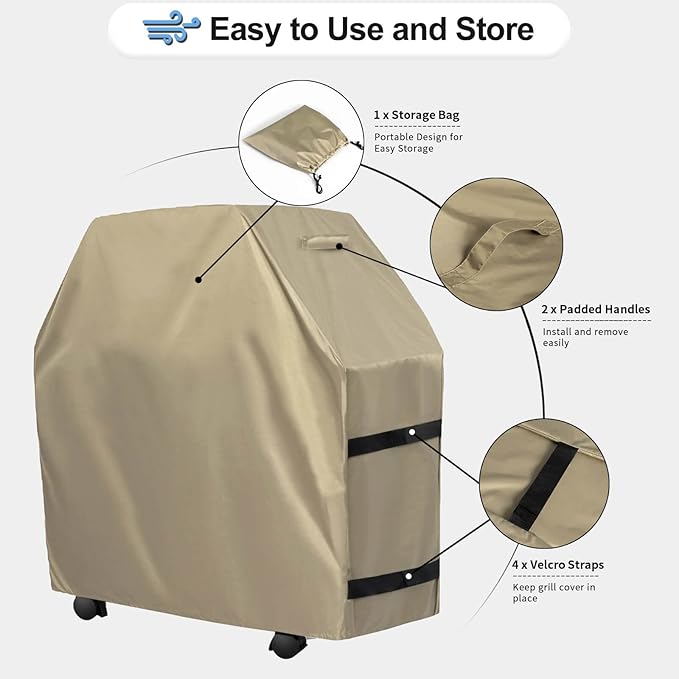 OutdoorLines Waterproof Heavy Duty BBQ Grill Cover - Universal Barbecue Grill Covers UV Resistant Barbeque Gas Grill Cover for Outdoor Outside Grill, 52L x 26W x 43H Inch, Camel