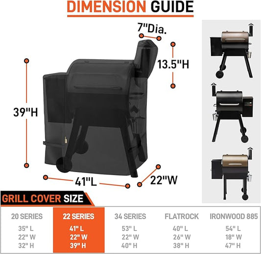 Arcedo Heavy Duty Waterproof Grill Cover Compatible with Traeger Pro 22 Series – Full-Length Outdoor Wood Pellet Smoker Cover for Century 22, Eastwood 22, Pro 575, Lil' Tex Elite 22 BBQ Grills, Black