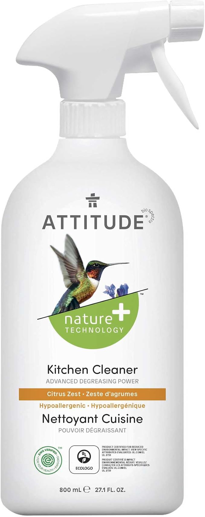 ATTITUDE Kitchen Cleaner Spray, EWG Verified, Degreaser Spray to Cut Grease & Grime, Plant-Based & Vegan, Citrus Zest Scent, 27.1 Fl Oz (Pack of 2)