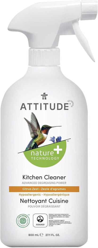 ATTITUDE Kitchen Cleaner Spray, EWG Verified, Degreaser Spray to Cut Grease & Grime, Plant-Based & Vegan, Citrus Zest Scent, 27.1 Fl Oz (Pack of 2)