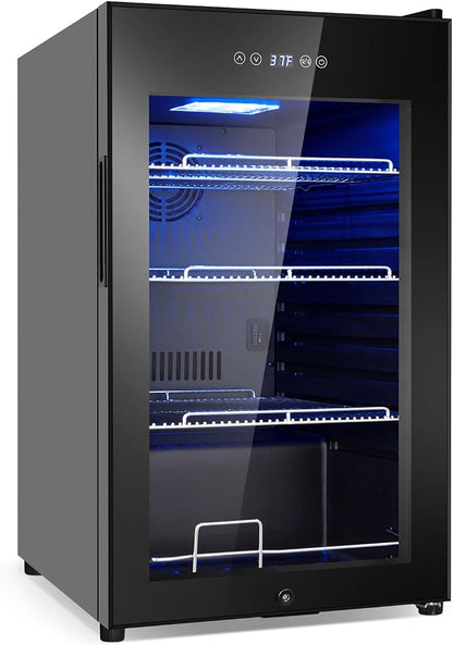 FoMup Beverage Refrigerator 17 inch Wide - 126 Can Beverage Cooler with Glass Door | Counter Top/Freestanding Mini Beverage Beer Fridge | Temperature Memory | Invisible Door | Perfect for Soda, Beer