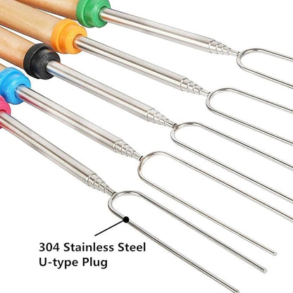 Marshmallows Roasting Sticks - Smores Sticks for Fire Pit Extras Long Extendable Smore Skewers Hot Dog Sticks for Campfires, 32 Inch Telescoping Forks Set of 8Pcs