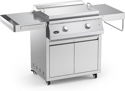 Stainless Steel Grill Cart for Hygrill 2-Burner Built-In Griddle, Outdoor Kitchen Island with Foldable Side Shelves and Storage Cabinet