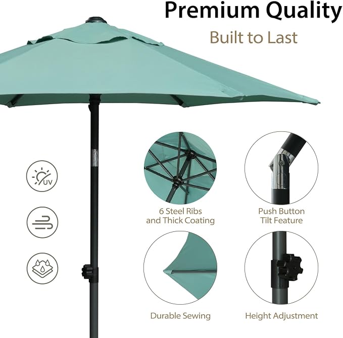 AMMSUN 6FT Patio Umbrella, Outdoor Table Umbrella with Push Button Tilt | UPF50+ Sun Protection and Water-Resistant Fabric, Premium Steel Pole and Ribs, Height-Adjustable and Push-Button Tilt