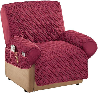Collections Etc Diamond-Shape Quilted Stretch Recliner Cover with Storage Pockets and Elastic Straps - Furniture Protector, Burgundy, Recliner | Burgundy, Recliner, polyester, Storage Pocket