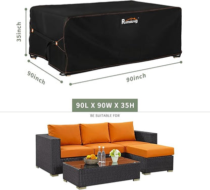 Patio Furniture Set Cover Waterproof, Garden Dining Table Chair Set Cover Outside Rectangular Heavy Duty Weatherproof 90" L x 90" W x 35" H Black