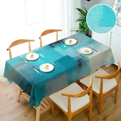 Swono Marble Tablecloth Abstract Turquoise Grey Painting Rectangular Tablecloth Washable Table Cloth Kitchen Dining Room Table Cover for Party Dinner 50x72 Inch Tablecloths