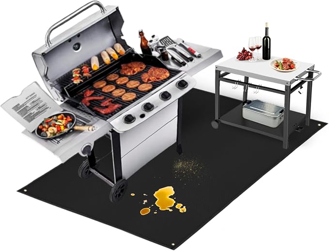TOHONFOO Large Grill Mats for Outdoor Grill Deck Protector 60 x 48 x 0.04in | 2000℉ Fireproof & waterproof bbq mat protect the deck, patio, pavers, fits gas/charcoal grills, accessories for Blackstone