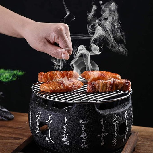 Japanese Style BBQ Grill, Japanese Style Grill Mini Portable Japanese BBQ Grill Round Food Charcoal Stove Household Barbecue Tool (small)