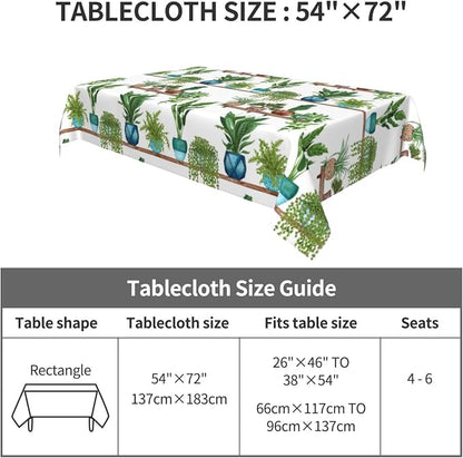 Green Plant Rectangle Tablecloth Cute Botanic Waterproof Table Cloth | For Kitchen Dining Party Patio Picnic Wedding Home Decor Spring Summer Outdoor Indoor 54x72 Inch