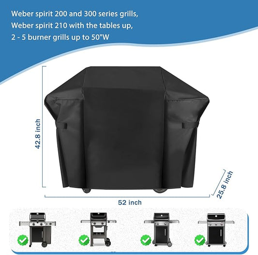 Grill Cover for Weber Spirit 200 and 300 Series for Outdoor Grill, 52 Inch 600D Waterpoorf BBQ Cover, Waterproof Weber 7106 Fade Resistant Barbecue Cover