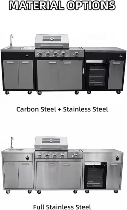 Portable Integrated Outdoor Kitchen Island, Compact Modular Weatherproof BBQ Pod with Built-in Sink & Ice Cooler, Mobile Outdoor Cooking Station for Tailgating, Campsite & Outdoor Event