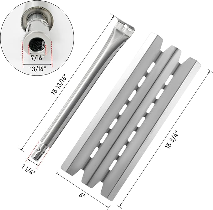 Grill Replacement Parts for Broil King Baron 420 440 490 320 340 9221-64 9221-67 9235-24 9235-84 9221-14 9211-54 9215-54 4 Burner Gas Grills, 15 3/4 Inch Heat Plates and 15 13/16 Inch Burner Tubes
