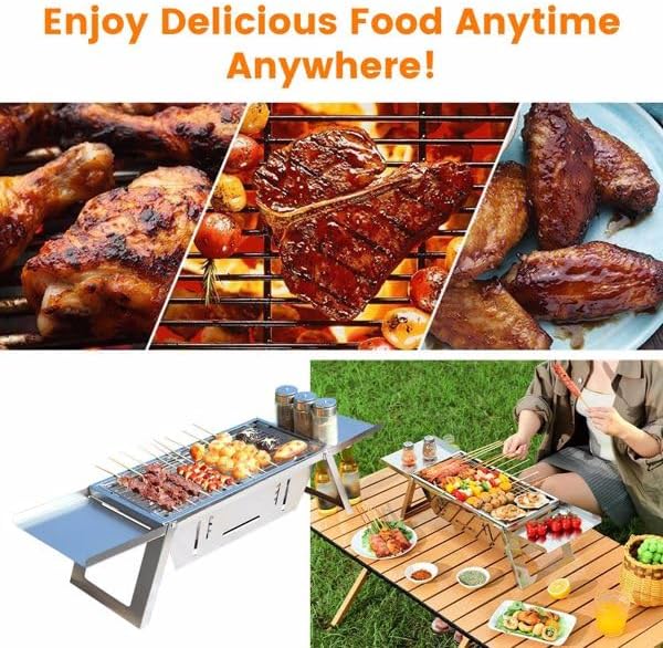 Foldable Small Charcoal Grill - Stainless Steel & High - Temp Resistant, Perfect for 2-3 Outdoor Enthusiasts! Ideal for Camping, BBQs, Picnics & Tailgating, Super Portable Yakitori Grills