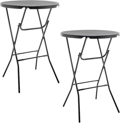 BTExpert Set of 2, 32" Round 43" Bar High Top Folding Cocktail Table Commercial Portable for Drink Patio Banquet Card Plastic Coffee Dining Wedding Party Event Home Kitchen Outdoor Black