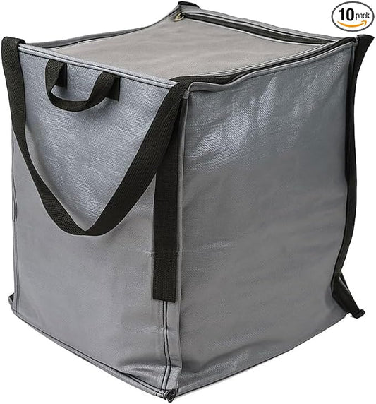 DURASACK Heavy Duty Storage Tote Bag with Zipper Top 22-Gallon Rugged Woven Polypropylene Moving Bag, Reusable Self-Standing Design, Holds up to 500 Pounds, Single, Gray (Pack of 10)