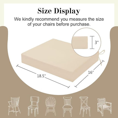 Cozyide Outdoor Chair Cushions, Waterproof Patio Seat Cushions with Adjustable Straps, Square Corner Patio Chair Cushions for Garden, Beige, 18.5x16x3 Inch (Pack of 4)