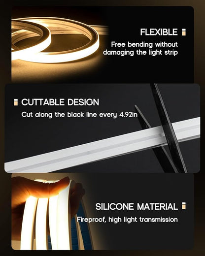 LED Strip Lights 16.4ft 110-120V,Dimmable Silicone Neon Rope Lights,Flexible Outdoor Waterproof Neon Strip Lights for Mirror,Kitchen,Cabinet,DIY Lighting
