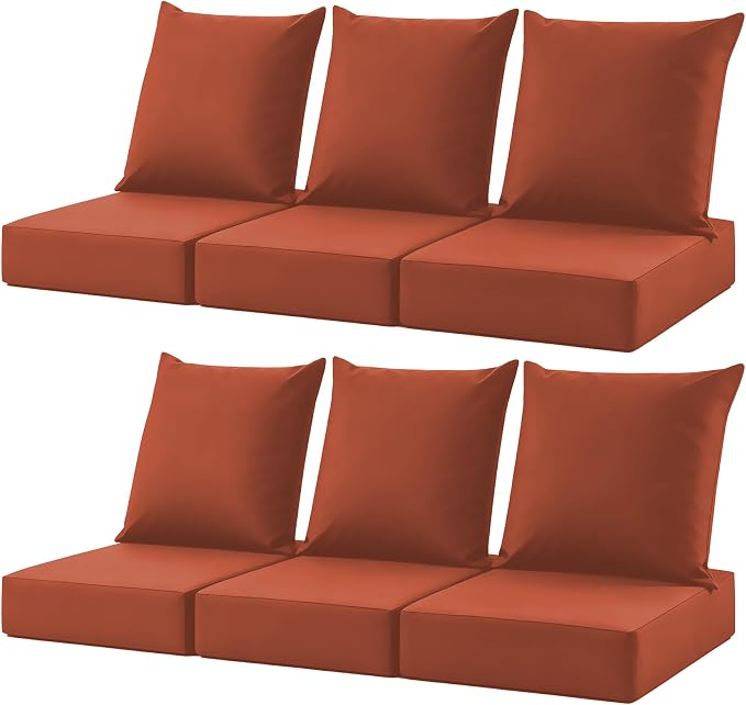 Patio Cushions for Outdoor Furniture, 24x24 Outdoor Couch Cushions, Waterproof & Fade-Resistant Patio Chair Cushions with Removable Cover, Replacement Outdoor Deep Seat Cushion, Spice (Set of 6)