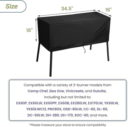 Patio Cover for Camp Chef 2 Burner Stove - Outdoor Grill Stove Protector Fit Camp Chef, Gas One, Vivicreate, Outvita Models EX60P, EX60LW, CC-60, DL-60, PRO60X, 34.5" L x 16" W x 16" H (For 2 Burner)