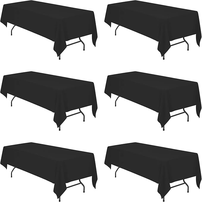 BRILLMAX 6 Pack Black Tablecloths 60x126 Inch for 8ft Rectangle Tables | 150 GSM Polyester Fabric, 15" Standard Drop, Water, Stain & Wrinkle Resistant Cloth Cover for Wedding Reception Banquet Party