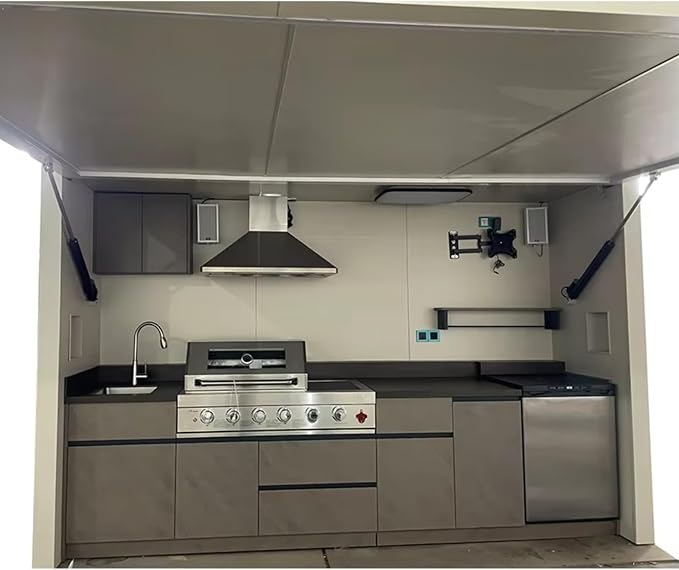 Luxury Outdoor BBQ Kitchen Pod – Modular Stainless Steel Grill Cabinet, Weatherproof Prefab Garden Kitchen for Family Dining, Summer Camping & Rooftop Lounges