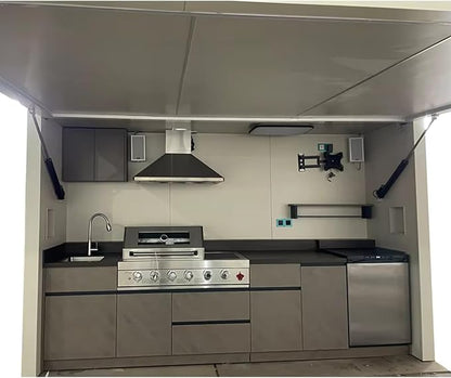Luxury Outdoor BBQ Kitchen Pod – Modular Stainless Steel Grill Cabinet, Weatherproof Prefab Garden Kitchen for Family Dining, Summer Camping & Rooftop Lounges