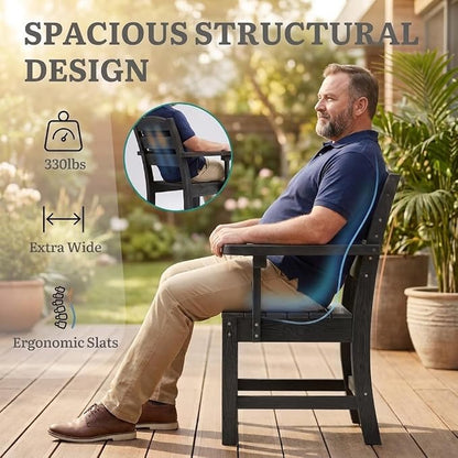 YITAHOME Wood-Grain Textured Resin Outdoor Dining Chairs, Heavy Duty All-Weather Patio Chairs for Garden, Backyard, Poolside, Black, Max Load 330 LBS, Sturdy Patio Furniture Chair, 2 PCS