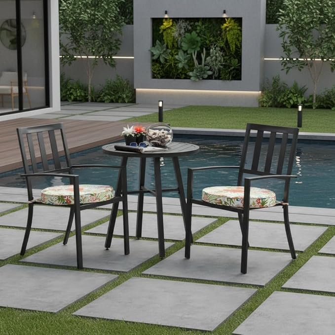Set of 2 Outdoor 18 inch Round Patio Dining Chair Pads – Comfortable Fiber-Filled Seat Cushions with Ties, Reversible Polyester Fabric - Breeze Floral