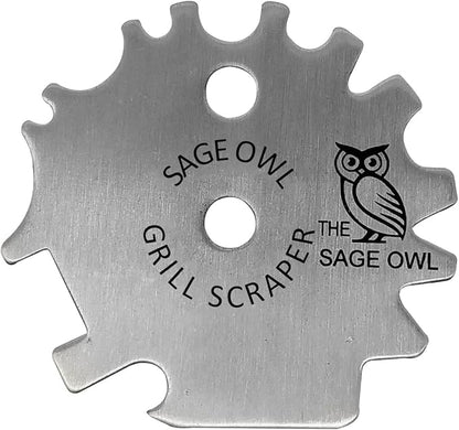 Sage Owl Bristle-Free Stainless Steel BBQ Grill Scraper – Safe Universal Grill Cleaner for Outdoor Grills, Smoker Accessories, Kitchen Gadgets, and Grilling Tools Cooking Stocking Stuffers for Men