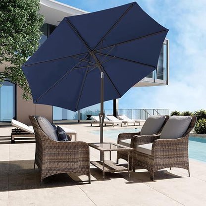 JEAREY Outdoor Patio Umbrella 9FT Outdoor Table Umbrella with Push Button Tilt and Crank, Market Umbrellas 8 Sturdy Ribs UV Protection Waterproof for Garden, Deck, Pool (Purplish Blue)