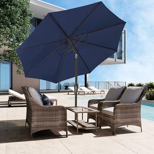 JEAREY Outdoor Patio Umbrella 9FT Outdoor Table Umbrella with Push Button Tilt and Crank, Market Umbrellas 8 Sturdy Ribs UV Protection Waterproof for Garden, Deck, Pool (Purplish Blue)