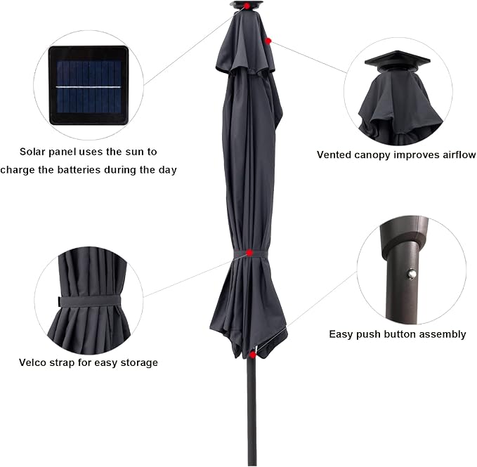 C-Hopetree 9 ft Half Round Outdoor Patio Market Wall Umbrella with Solar LED Lights and Tilt