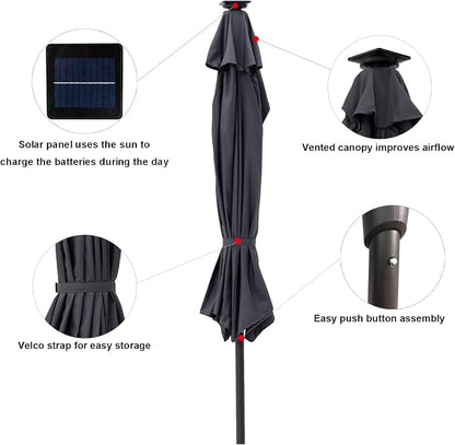 C-Hopetree 9 ft Half Round Outdoor Patio Market Wall Umbrella with Solar LED Lights and Tilt