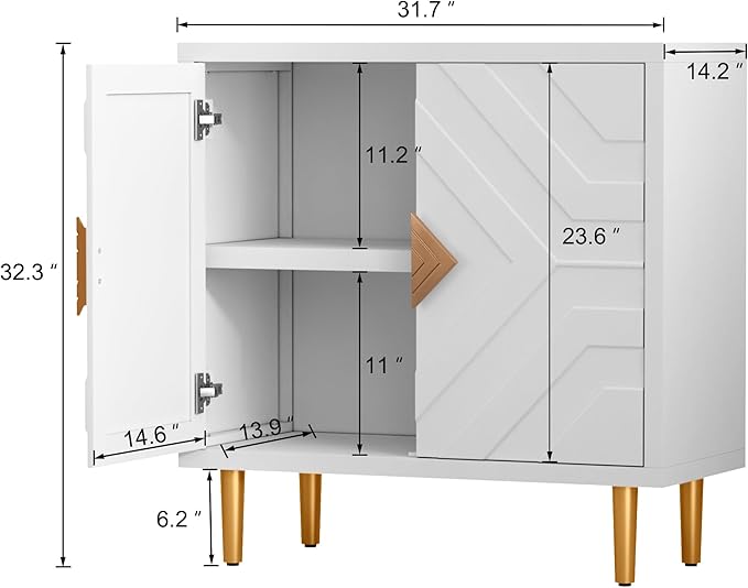HLR Storage Cabinet with 2 Doors, Accent Cabinet with Decorative Embossed Pattern Doors, Buffet Cabinet Sideboard for Living Room, Kitchen, Dining Room, Hallway