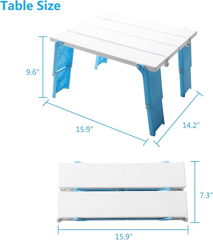 Modern-Depo 15.9"x14.2"x9.6" Large Portable Folding Beach Table for Sand Foldable Height Adjustable Side Table Desk for Camping Picnic BBQ with Carry Bag, Cyan | Foldable Side Table Desk for Camping Picnic BBQ with Carry Bag, for Sand, Modern-Depo