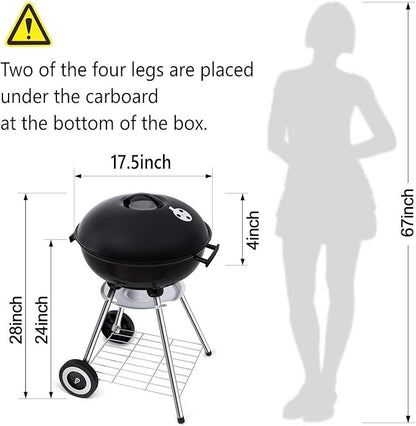 Premium Charcoal Grill，18 Inch Charcoal Carbon Enamel Barbecue BBQ Stove with Heat Control for Patio, Picnic, Tailgate