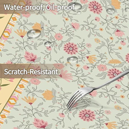 Boho Floral Rectangular Tablecloth 60"x84" - Vintage Pink Floral Waterproof Table Cloth for Dining, Kitchen, Outdoor, BBQ and Picnic, Party Decor