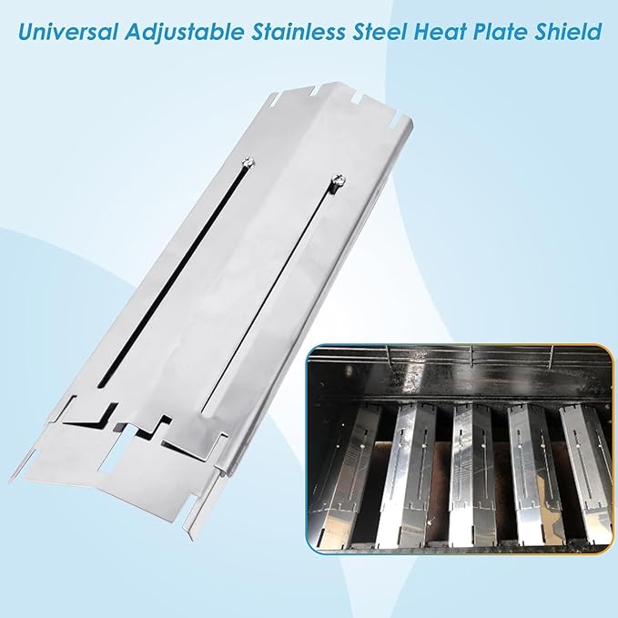 5-Pack Universal Grill Heat Plates Extends from 11.75" up to 21" Adjustable Stainless Steel Heat Shield, Flavorizer Bar, Grill Heat Tent, Burner Cover, Flame Tamer for Gas Grill Parts