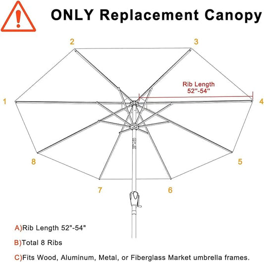 ABCCANOPY 9ft Outdoor Umbrella Replacement Top Suit 8 Ribs (Khaki)