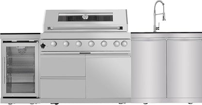 96 Inches 6-Burner 72,000 BTU Deluxe Stainless Steel Propane Gas Grill Outdoor Kitchen Island,Sink,Storage Cabinet and Beverage Refrigerator Storage&Drawers for Patio Backyard,Silver