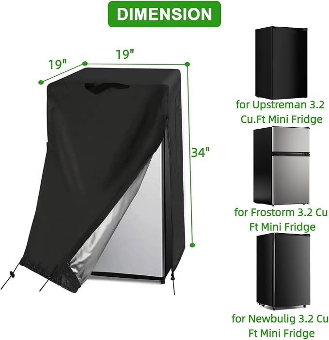 Mini Refrigerator Cover for Most 3.2 Cu Ft Single Door Beverage Fridge | 19x19x34,Waterproof Dustproof Heavy Duty Oxford Fabric,for Most 3.2 Cubic Feet Small Wine Freezer for Outside
